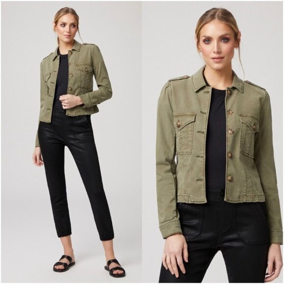 NWT PAIGE Pacey Jacket Sz.L Vintage Ivy Green  Buttons Preppy Minimalist $249 - Picture 1 of 16